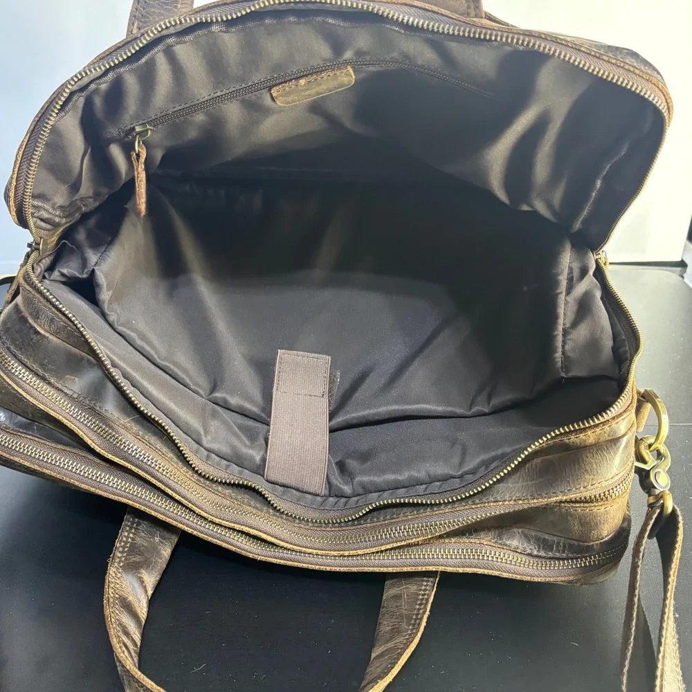 Vintage Leather Crossbody Commuter Bag Briefcase Brown Distressed Mens Large